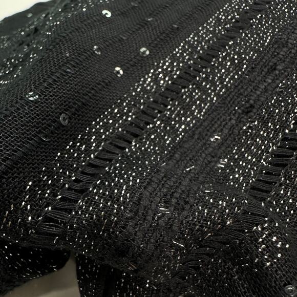 Steve Madden Women's Sequin Shine Open Front Kimono Black Silver One Size - Picture 7 of 8